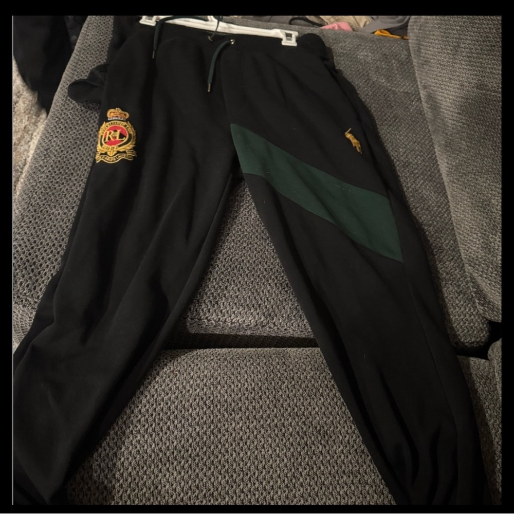 Ralph Lauren Black Joggers with Green Accent